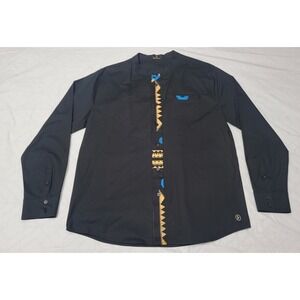 D'Iyanu Mens Black African Print Trim Mandarin Collar Button‎ Down Shirt Large
